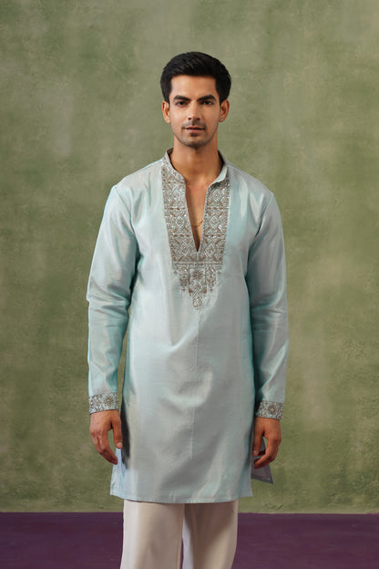 Hima Ice Blue Silver Bead Embroidered Kurta Set