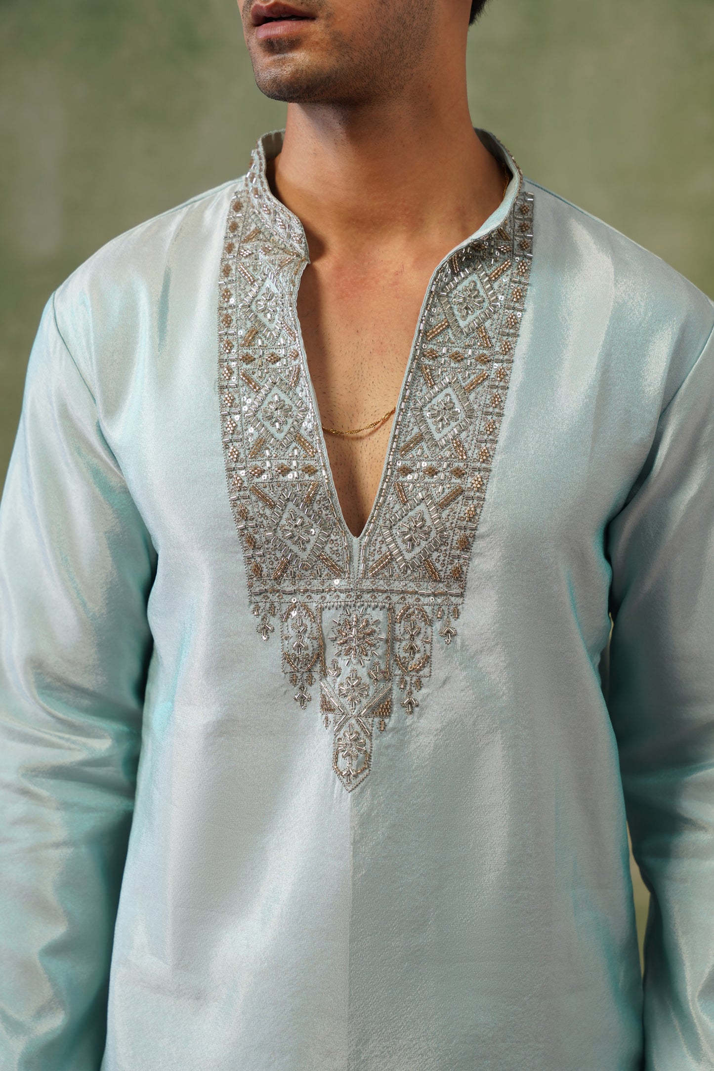 Hima Ice Blue Silver Bead Embroidered Kurta Set