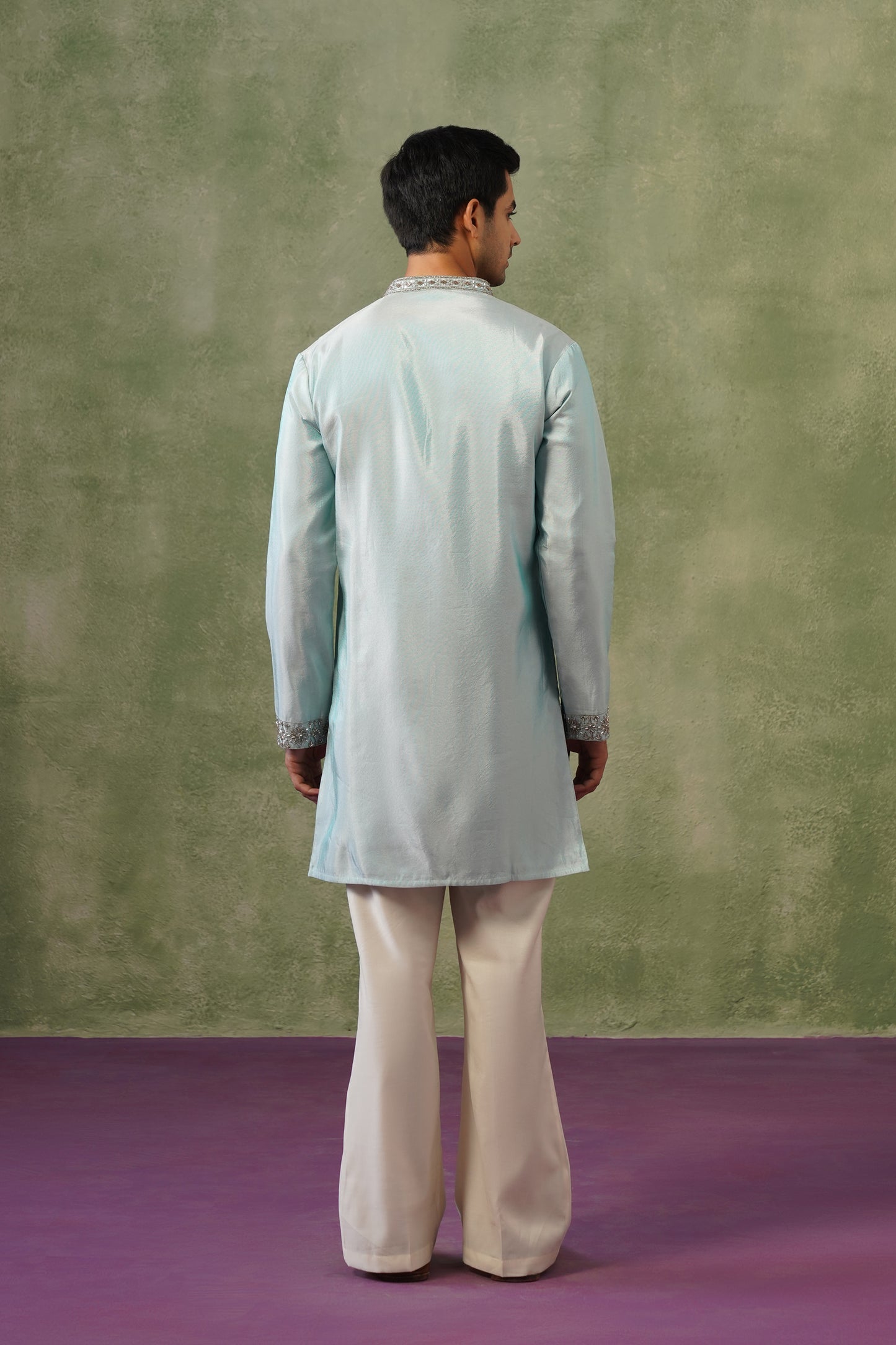 Hima Ice Blue Silver Bead Embroidered Kurta Set