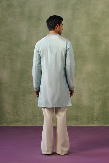 Hima Ice Blue Silver Bead Embroidered Kurta Set