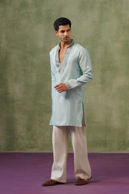 Hima Ice Blue Silver Bead Embroidered Kurta Set