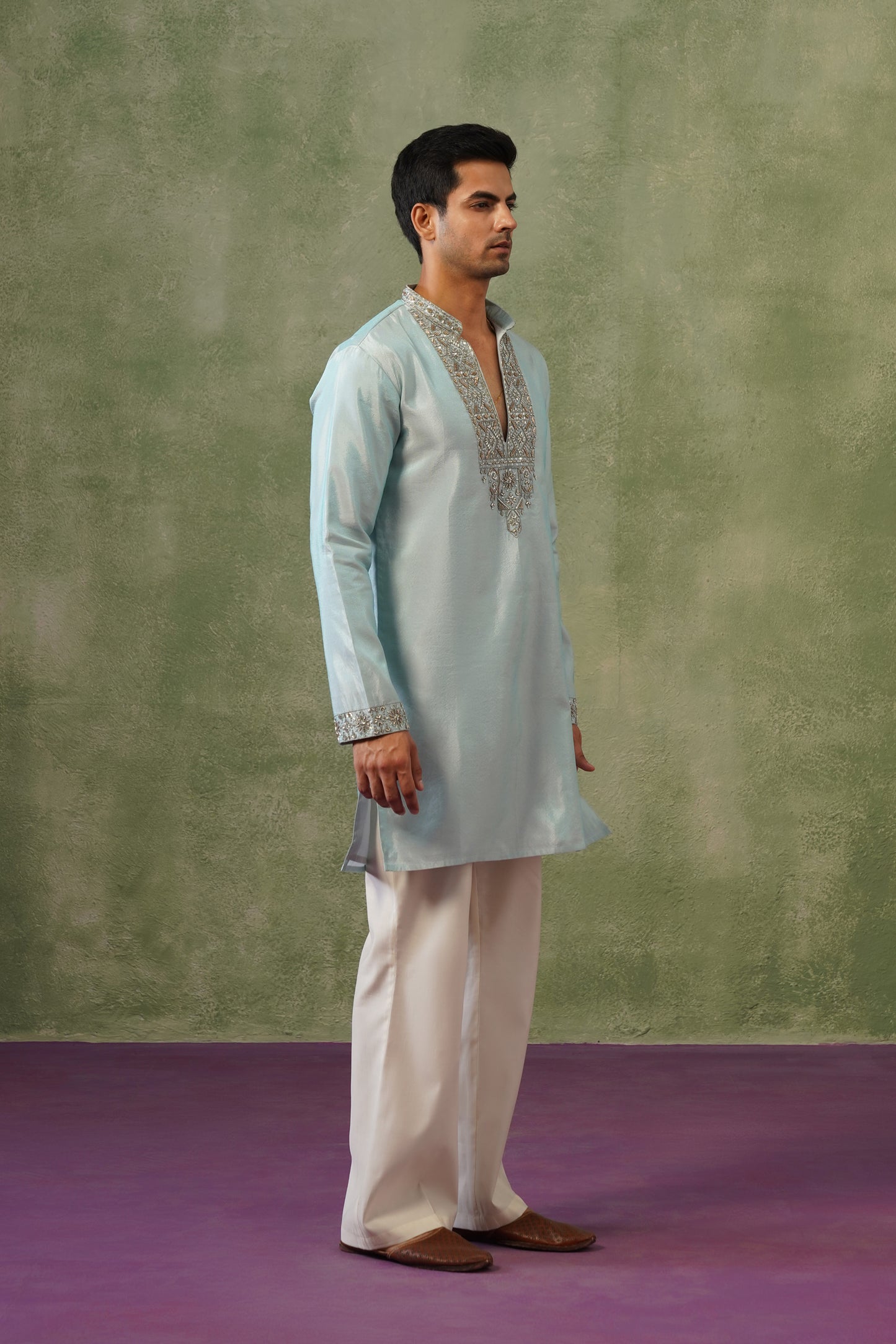 Hima Ice Blue Silver Bead Embroidered Kurta Set