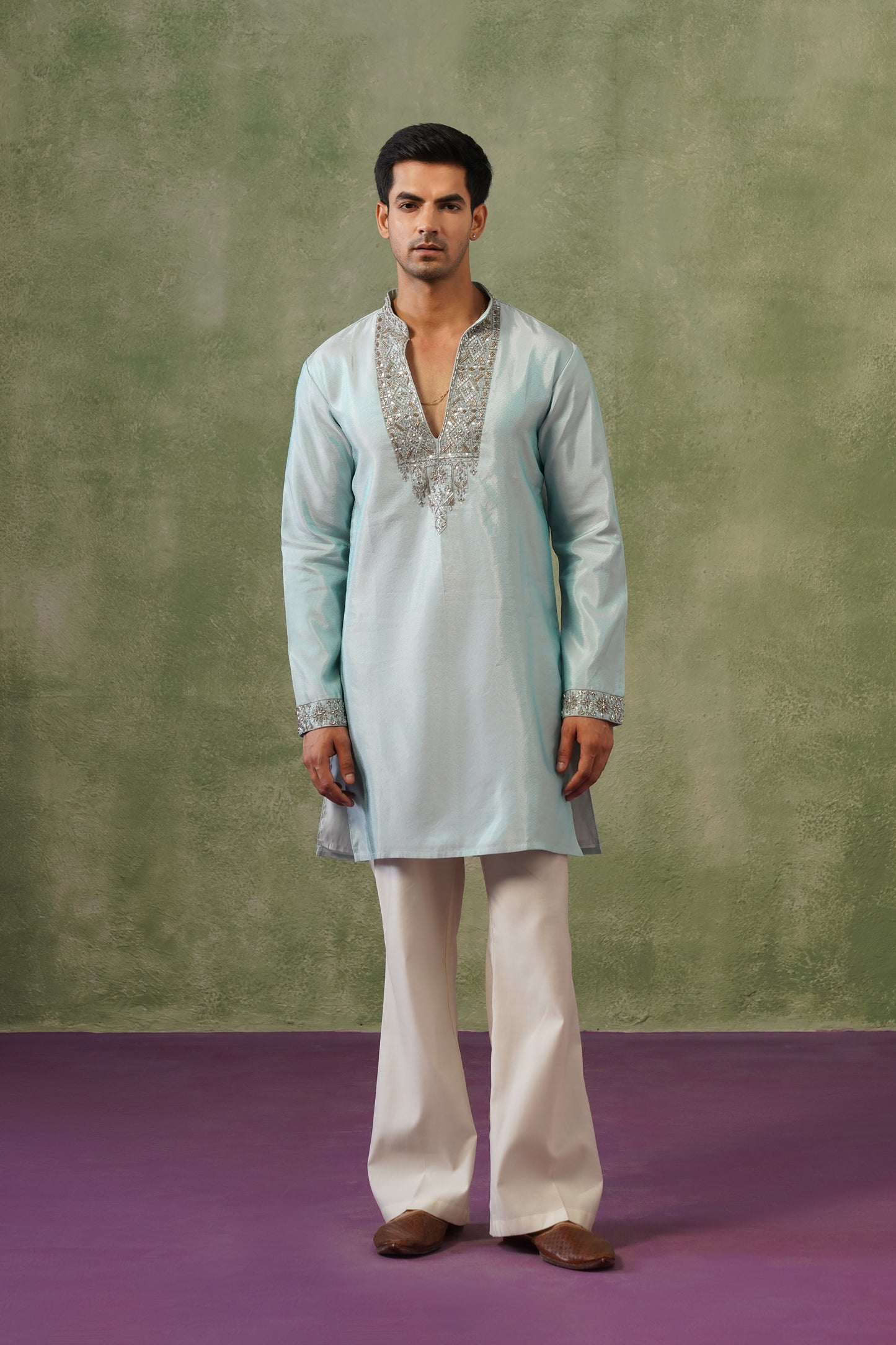 Hima Ice Blue Silver Bead Embroidered Kurta Set