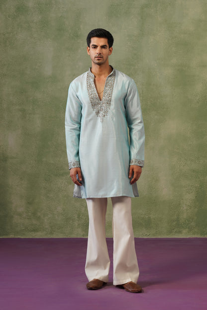 Hima Ice Blue Silver Bead Embroidered Kurta Set