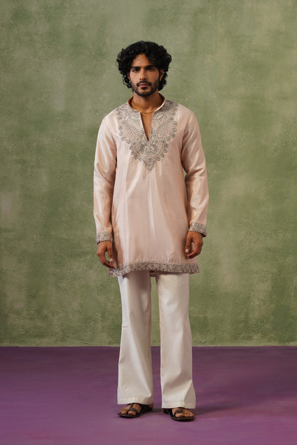 Roshan Blush Silver Bead Embroidered Kurta Set