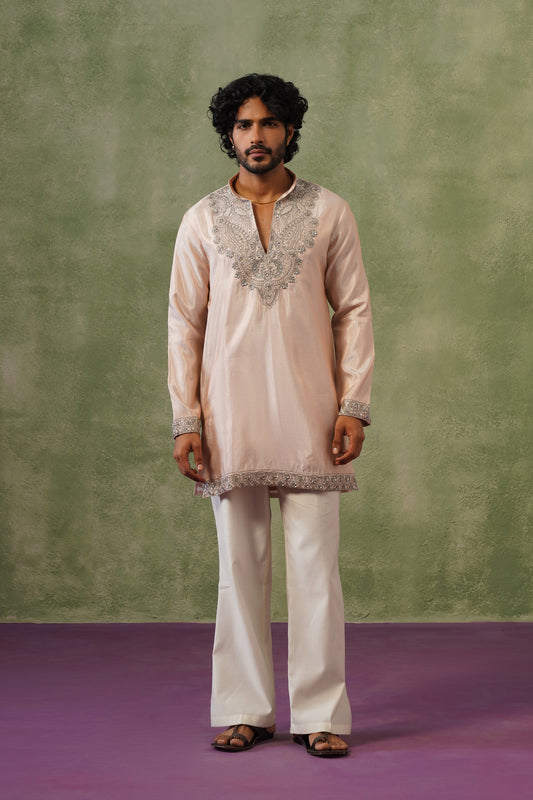 Roshan Blush Silver Bead Embroidered Kurta Set