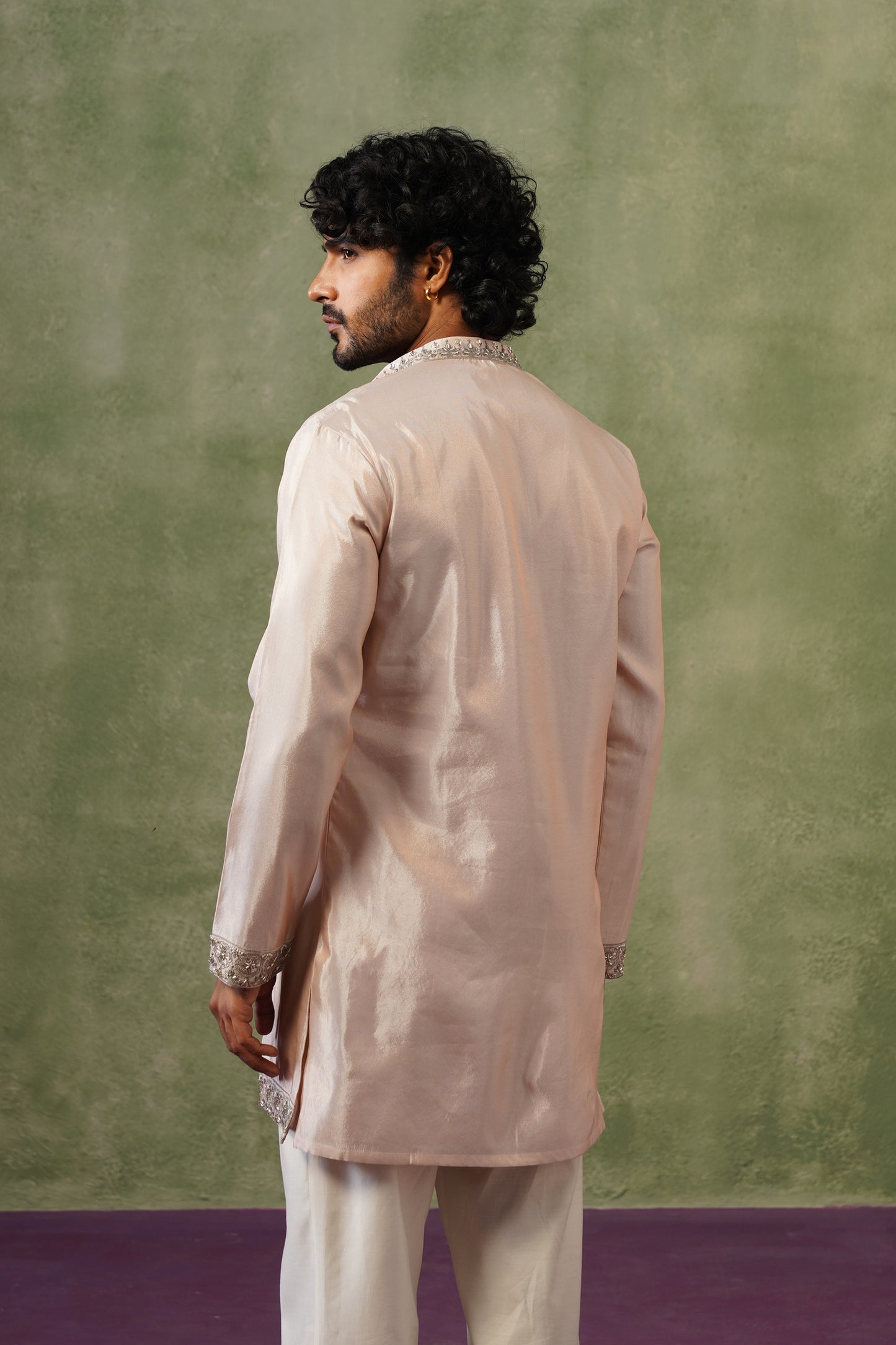 Roshan Blush Silver Bead Embroidered Kurta Set