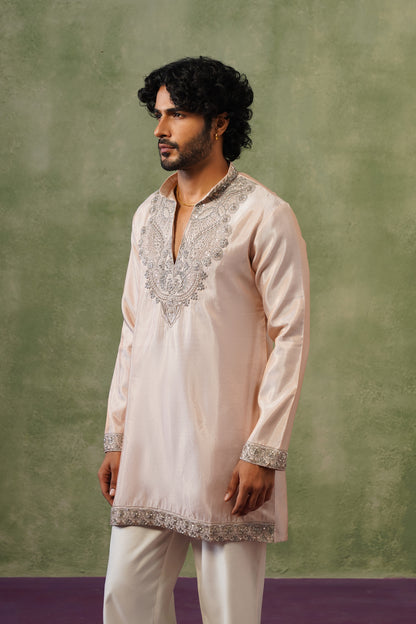 Roshan Blush Silver Bead Embroidered Kurta Set