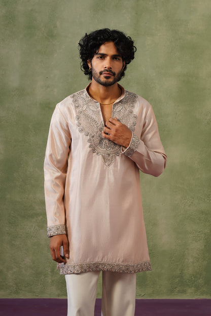 Roshan Blush Silver Bead Embroidered Kurta Set