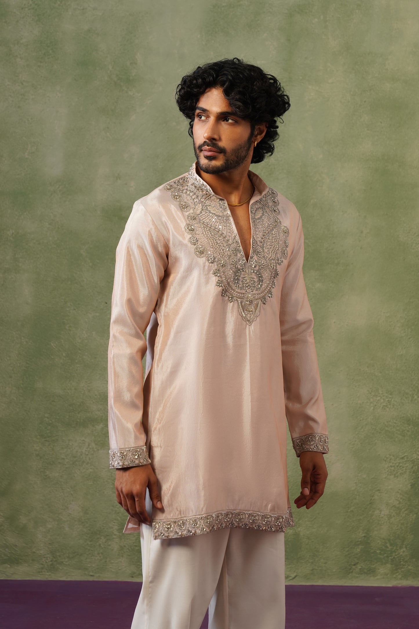 Roshan Blush Silver Bead Embroidered Kurta Set