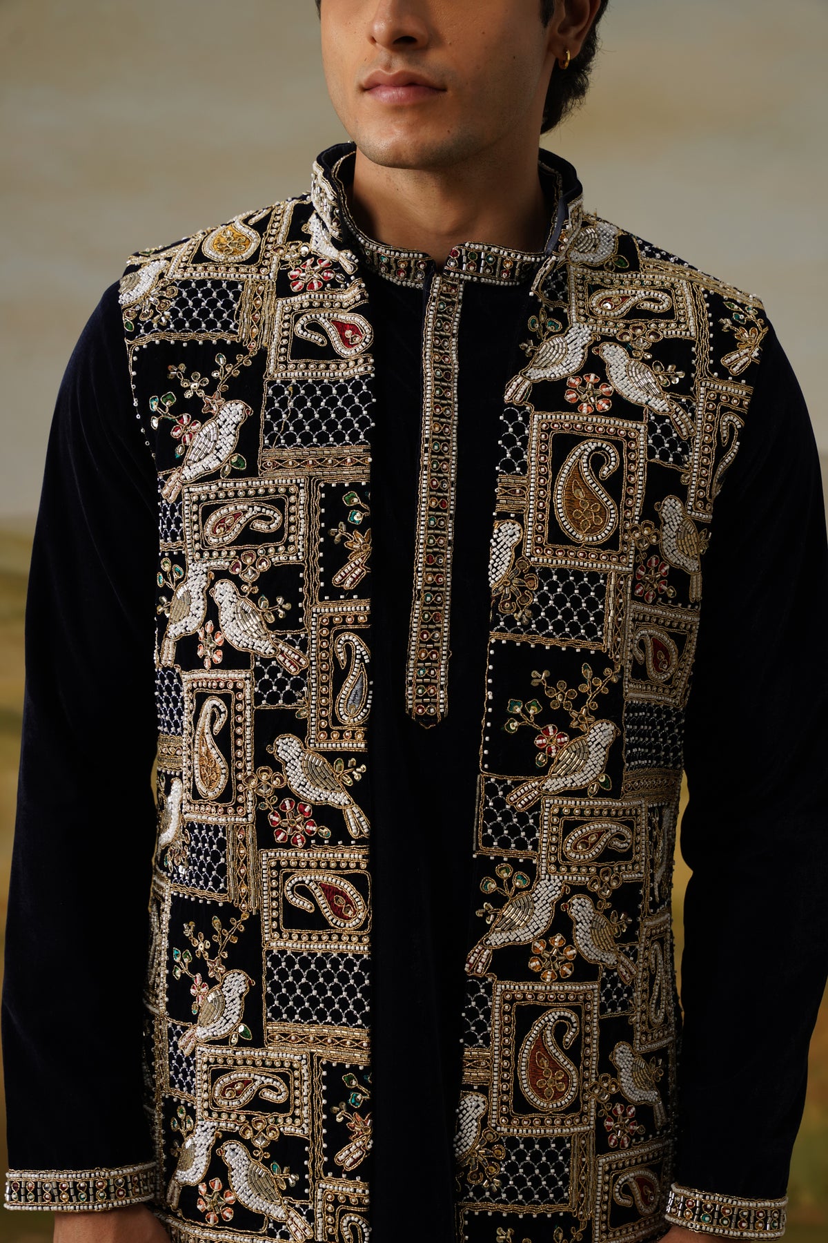 Shahbaz Black Velvet Nakshi Beadwork Kurta Jacket Set