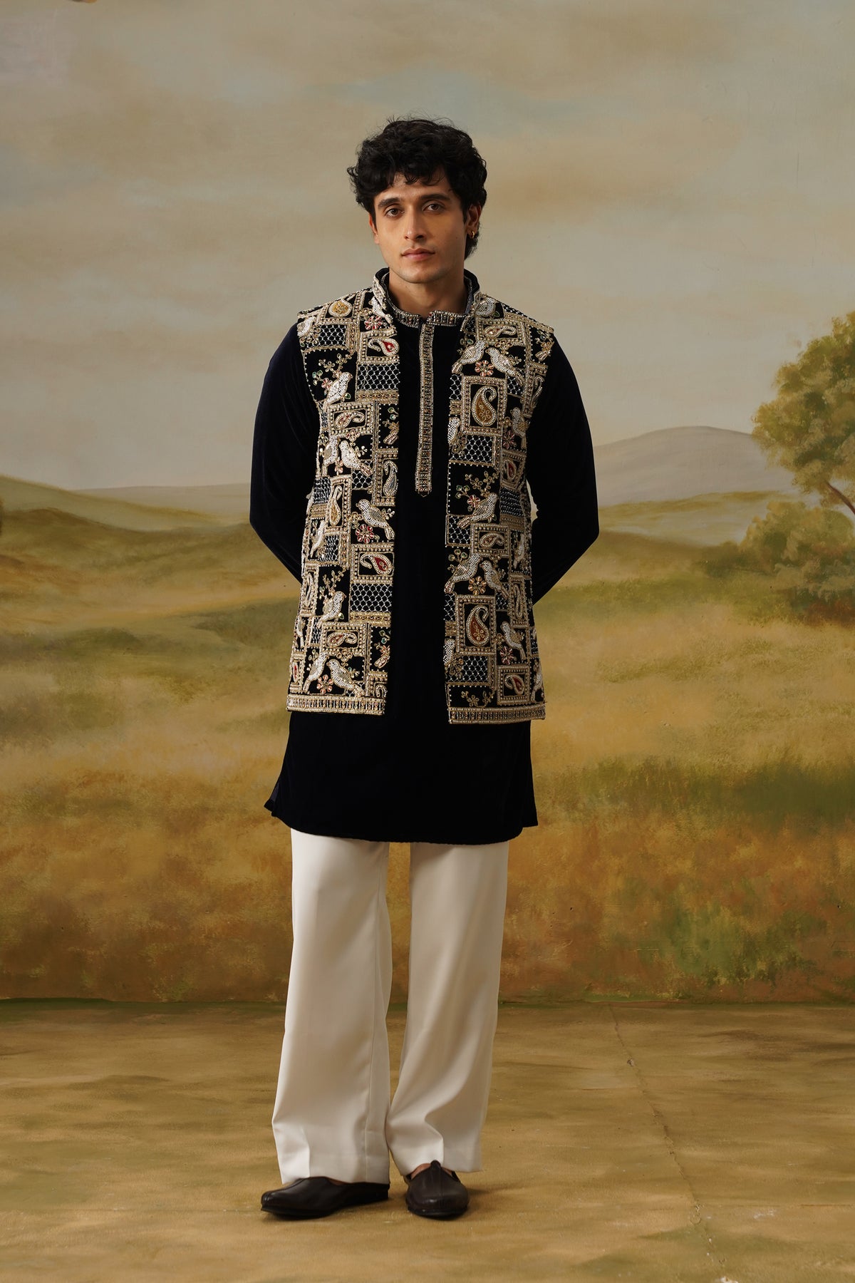 Shahbaz Black Velvet Nakshi Beadwork Kurta Jacket Set