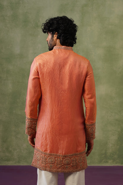 Kesar Peach Cord Threadwork Kurta Set