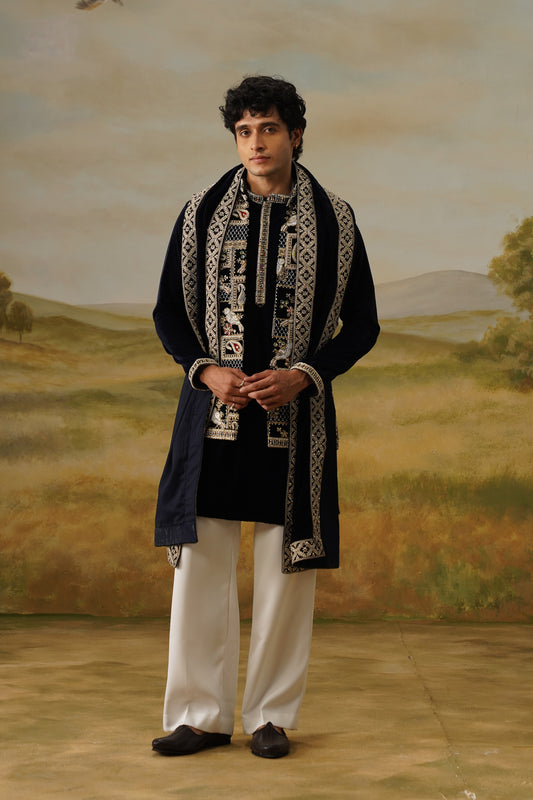 Shahbaz Black Velvet Nakshi Beadwork Kurta Jacket Set