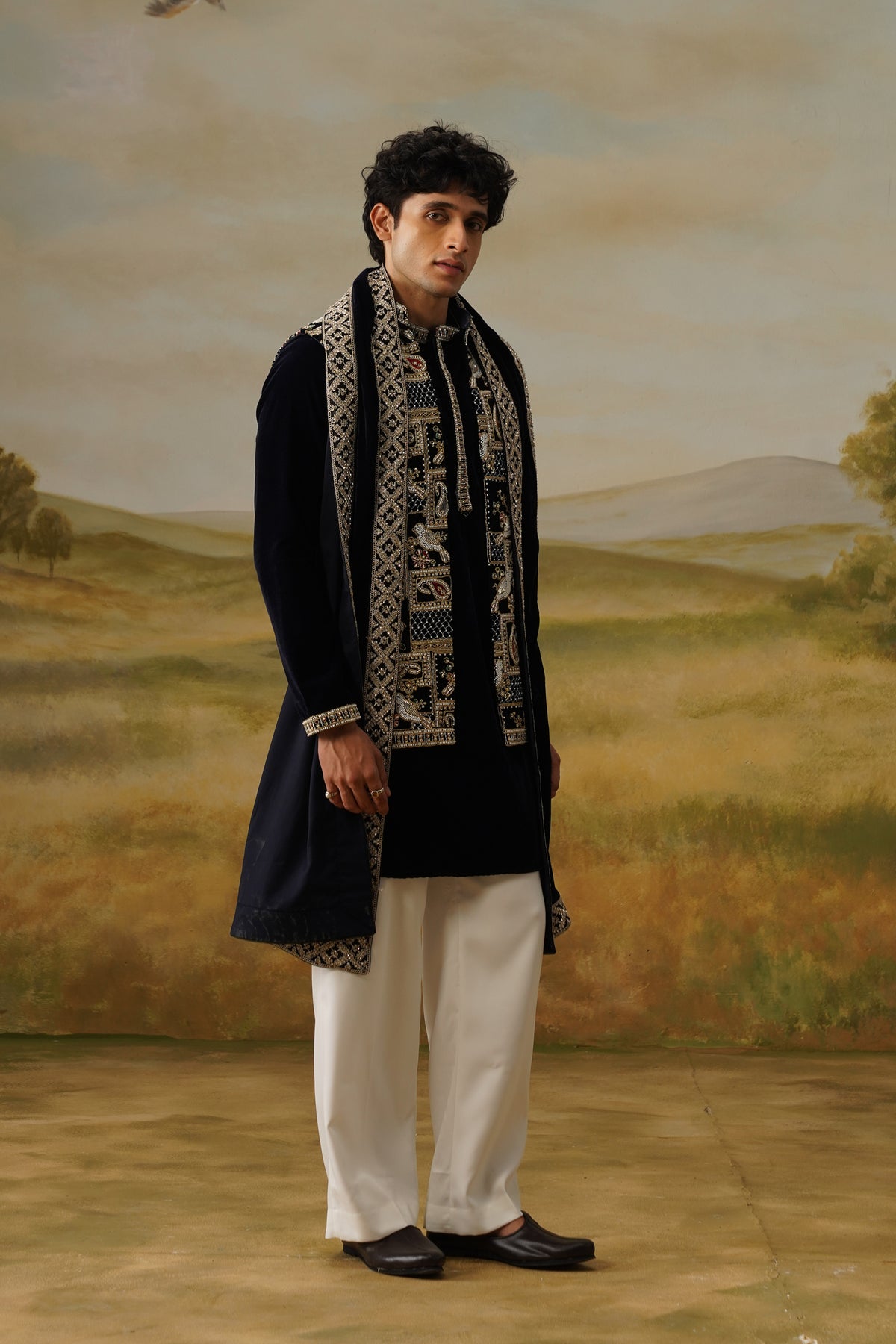 Shahbaz Black Velvet Nakshi Beadwork Kurta Jacket Set