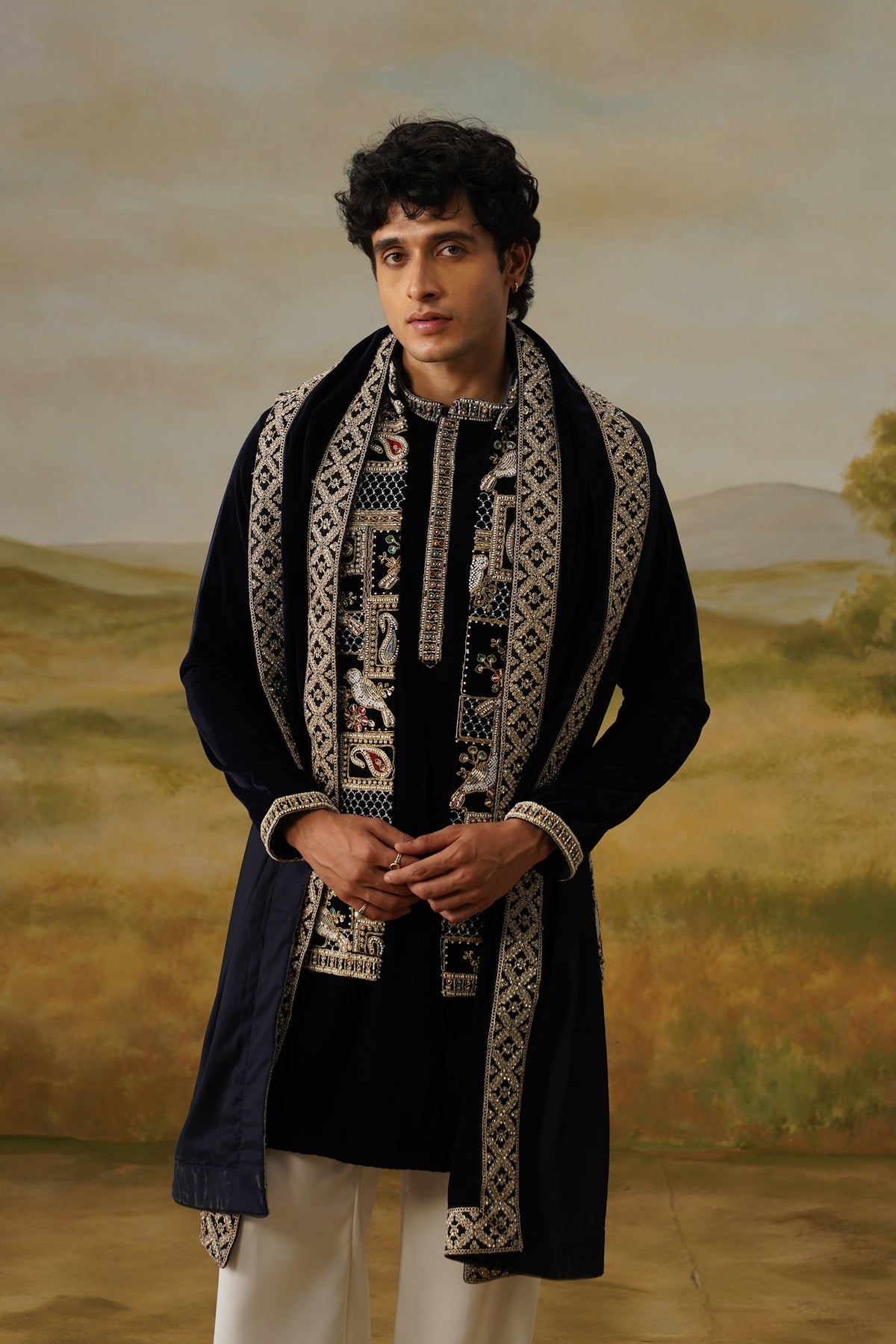 Shahbaz Black Velvet Nakshi Beadwork Kurta Jacket Set