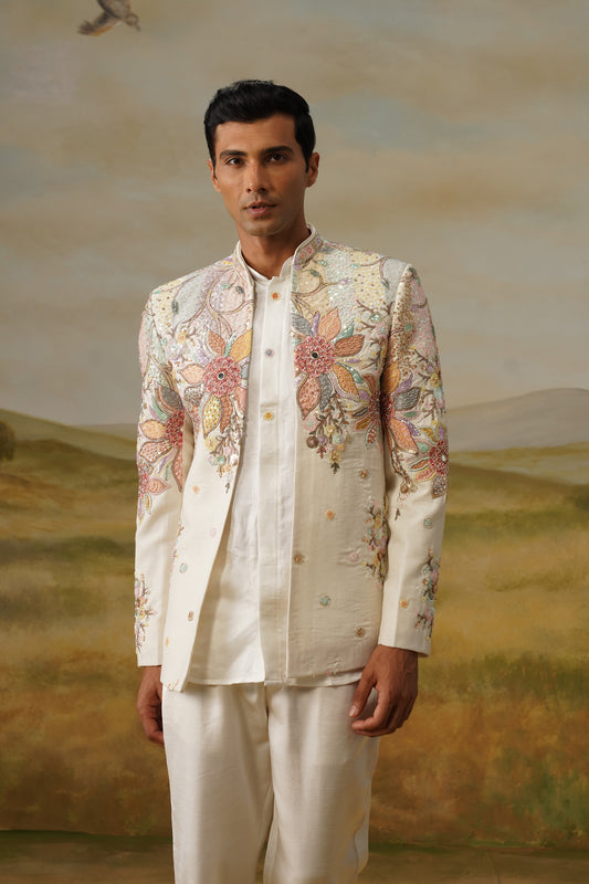 Basant Ivory Dimensional Beadwork Jodhpuri Set