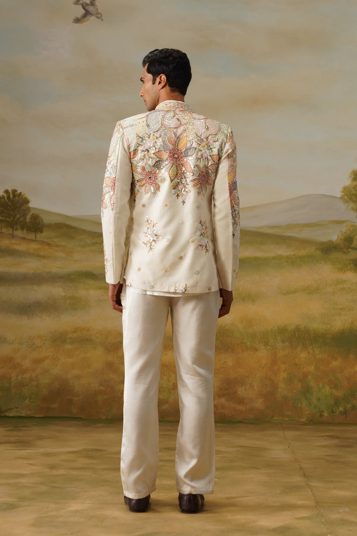 Basant Ivory Dimensional Beadwork Jodhpuri Set