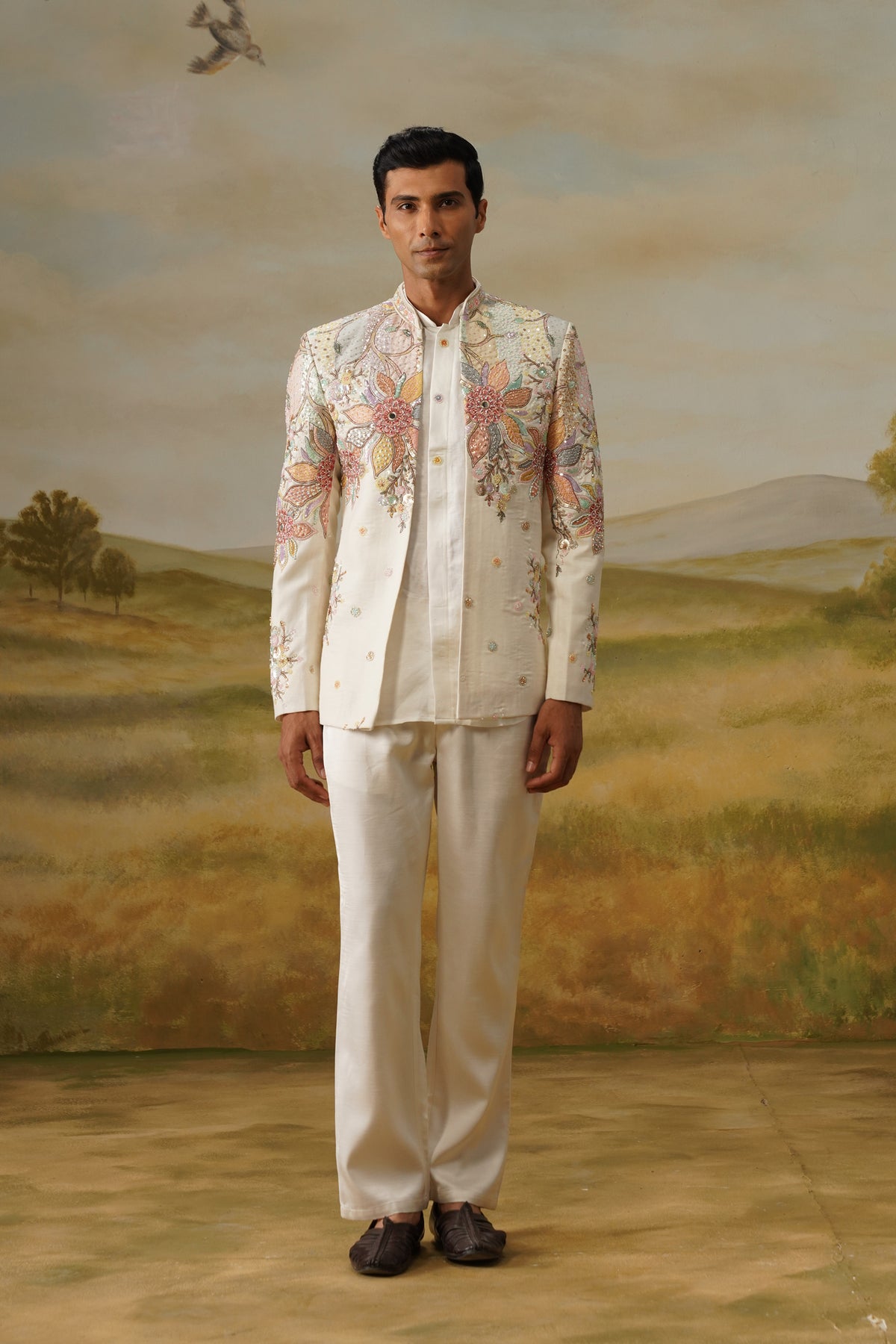 Basant Ivory Dimensional Beadwork Jodhpuri Set