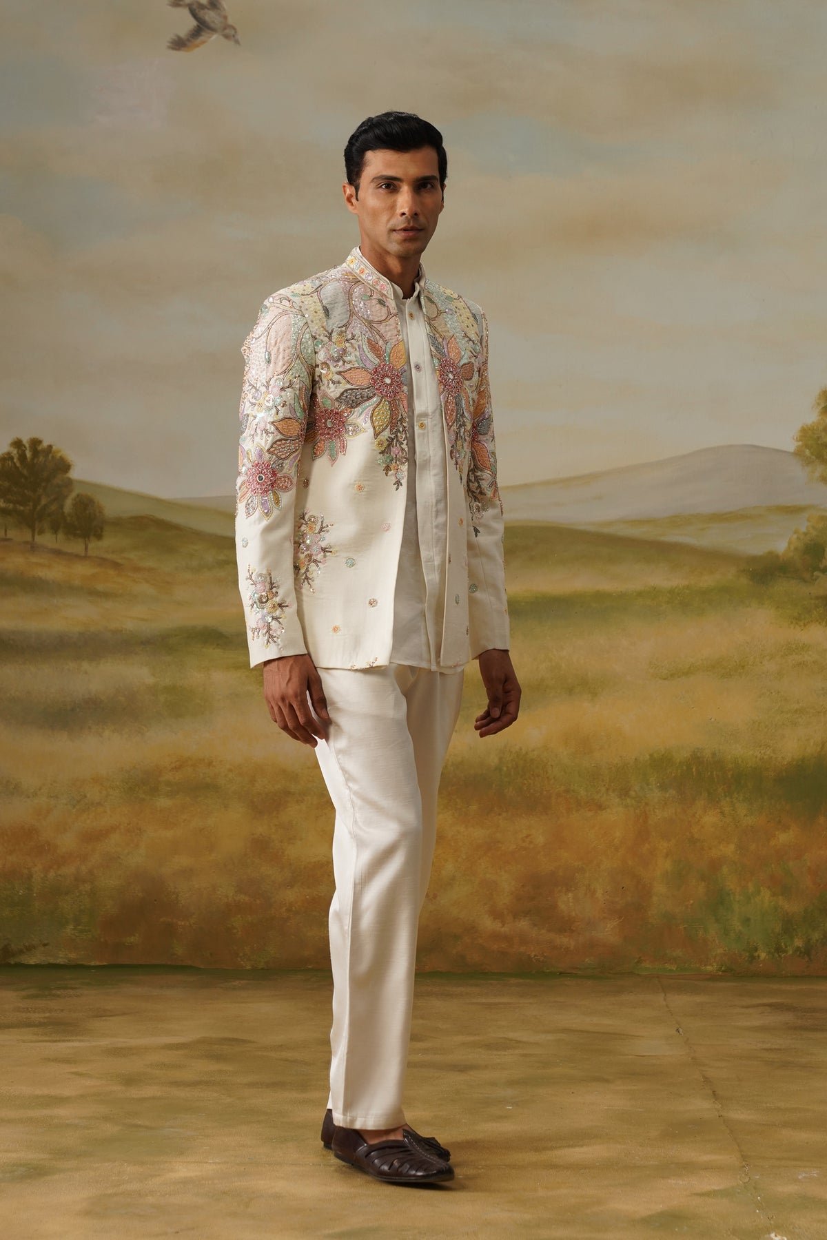 Basant Ivory Dimensional Beadwork Jodhpuri Set
