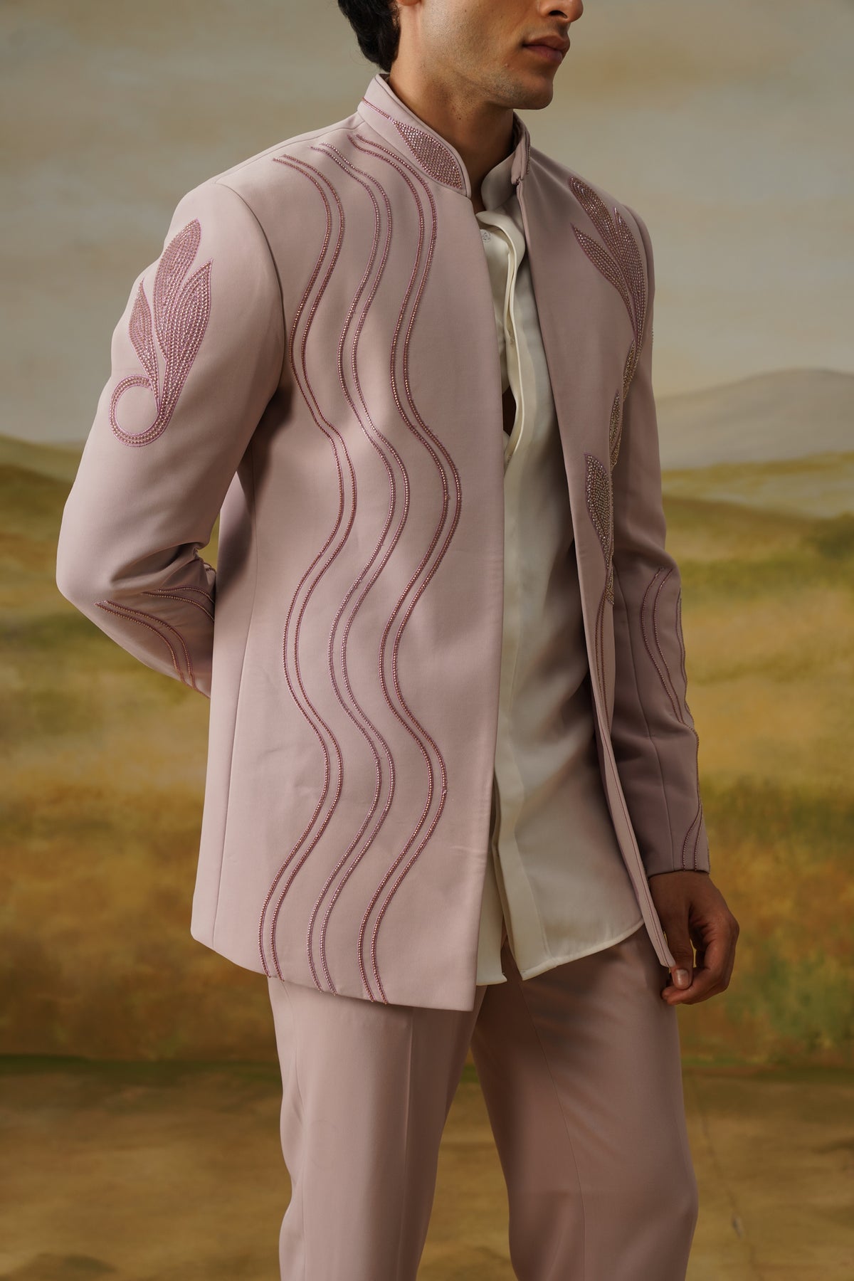 Lehar Mauve Bugle Beadwork Jodhpuri Set