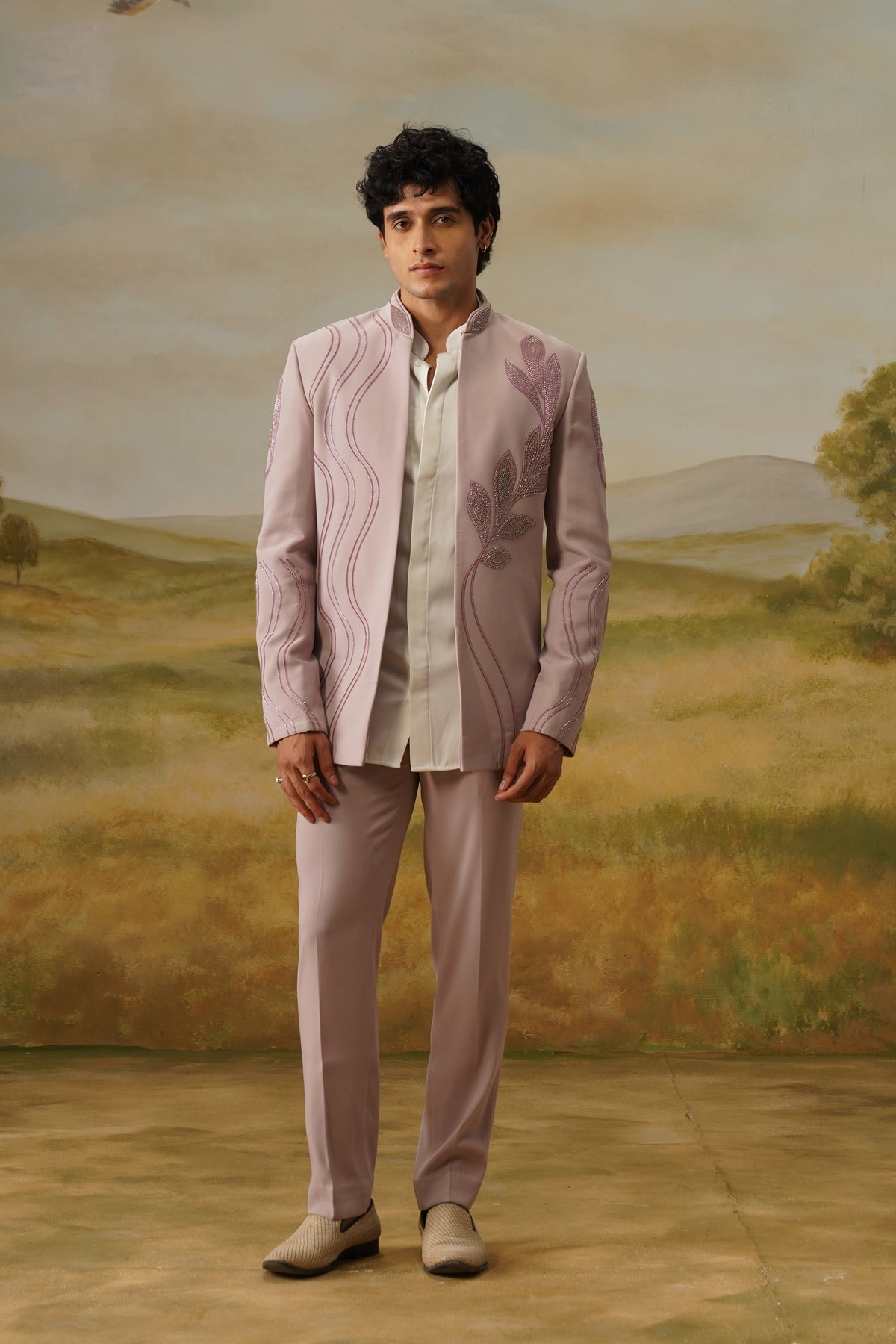Lehar Mauve Bugle Beadwork Jodhpuri Set