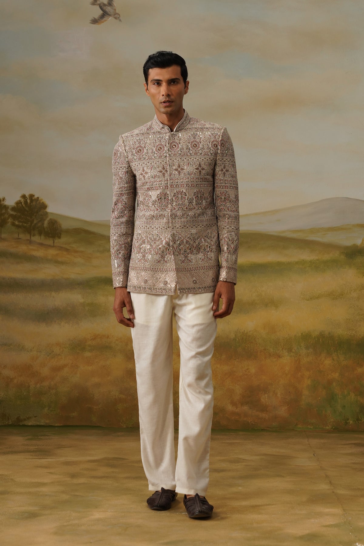 Riyasat Taupe Embroidered Jodhpuri Set