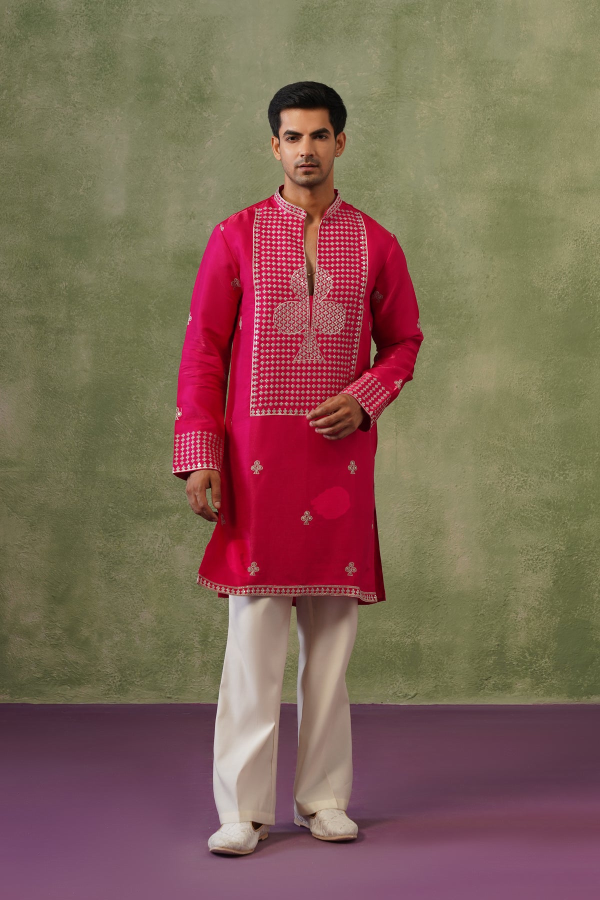Chidhi Magenta Threadwork Kurta Set for men — KUN The Label