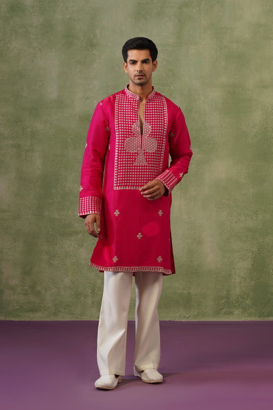Chidhi Magenta Threadwork Kurta Set for men — KUN The Label