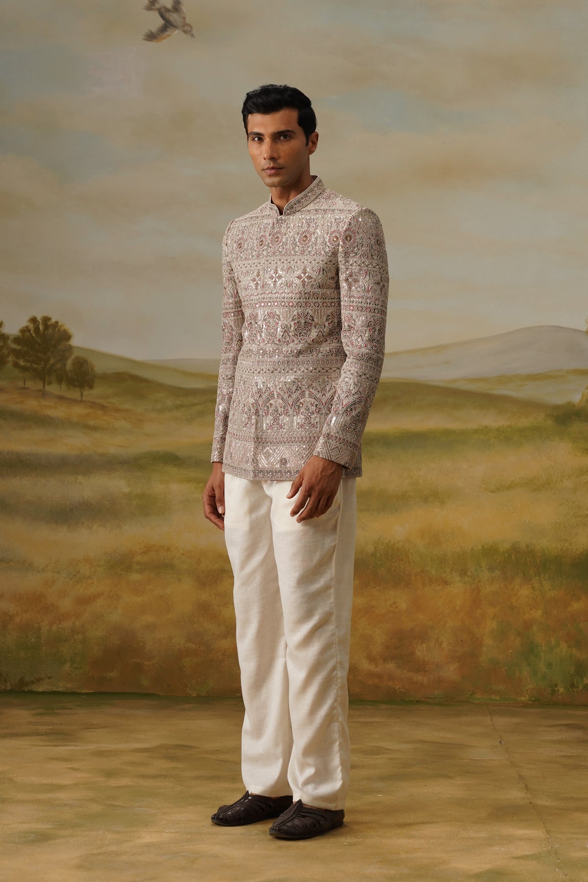 Riyasat Taupe Embroidered Jodhpuri Set