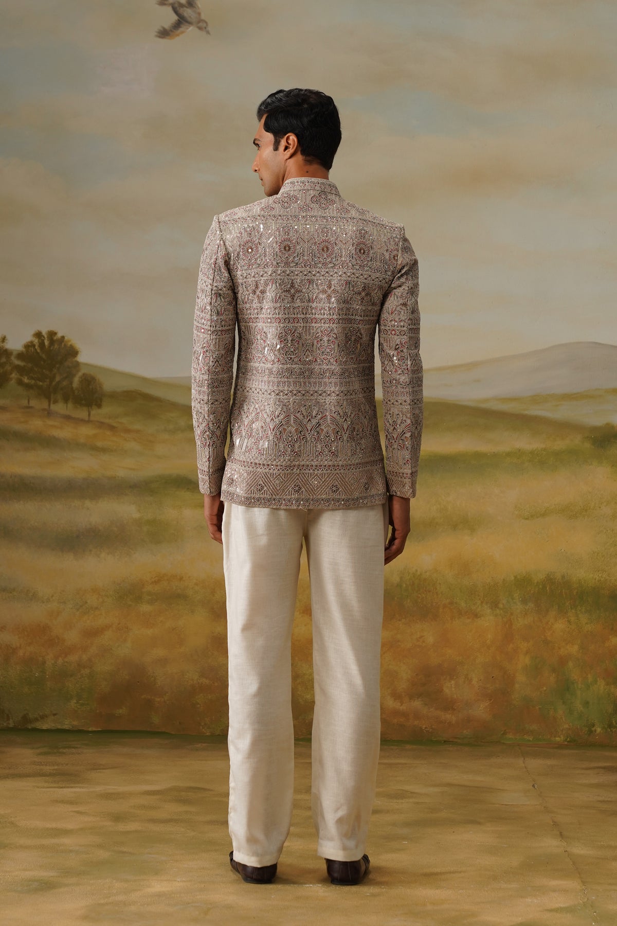 Riyasat Taupe Embroidered Jodhpuri Set