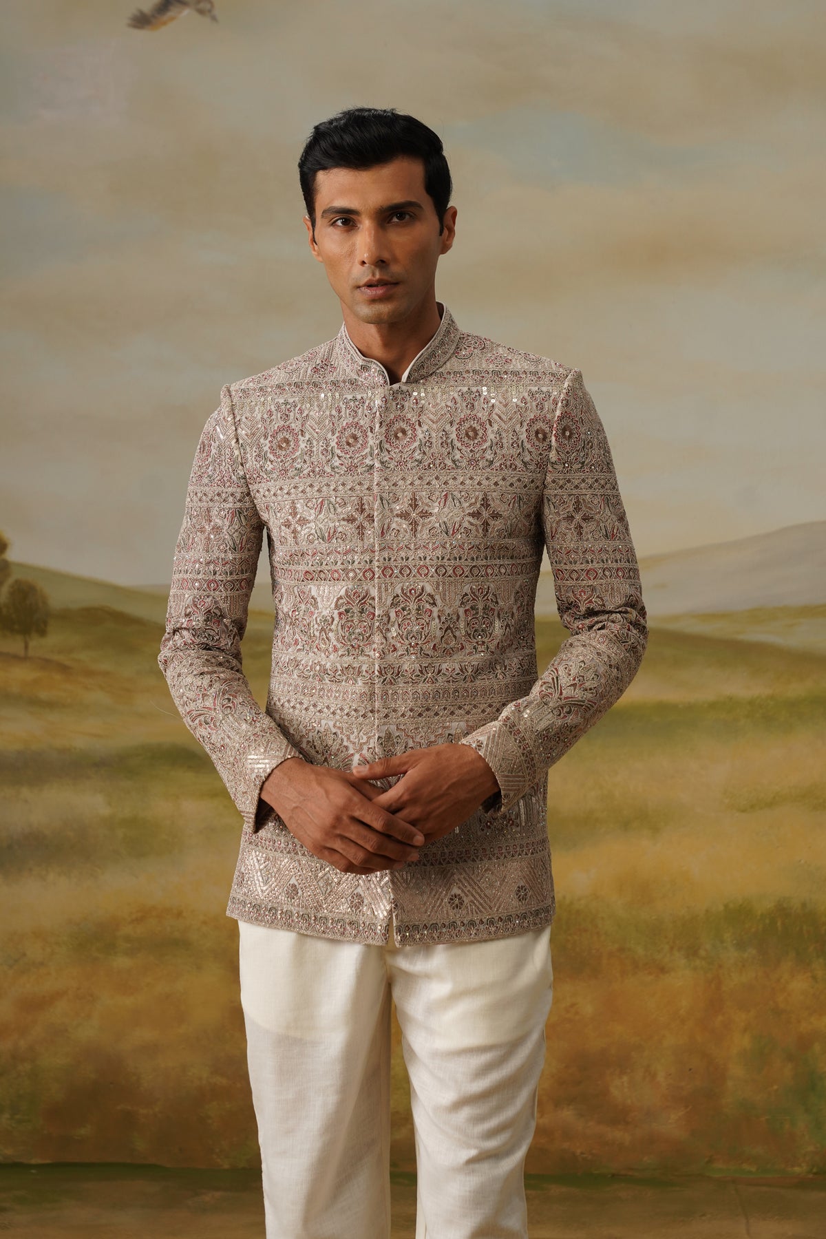 Riyasat Taupe Embroidered Jodhpuri Set