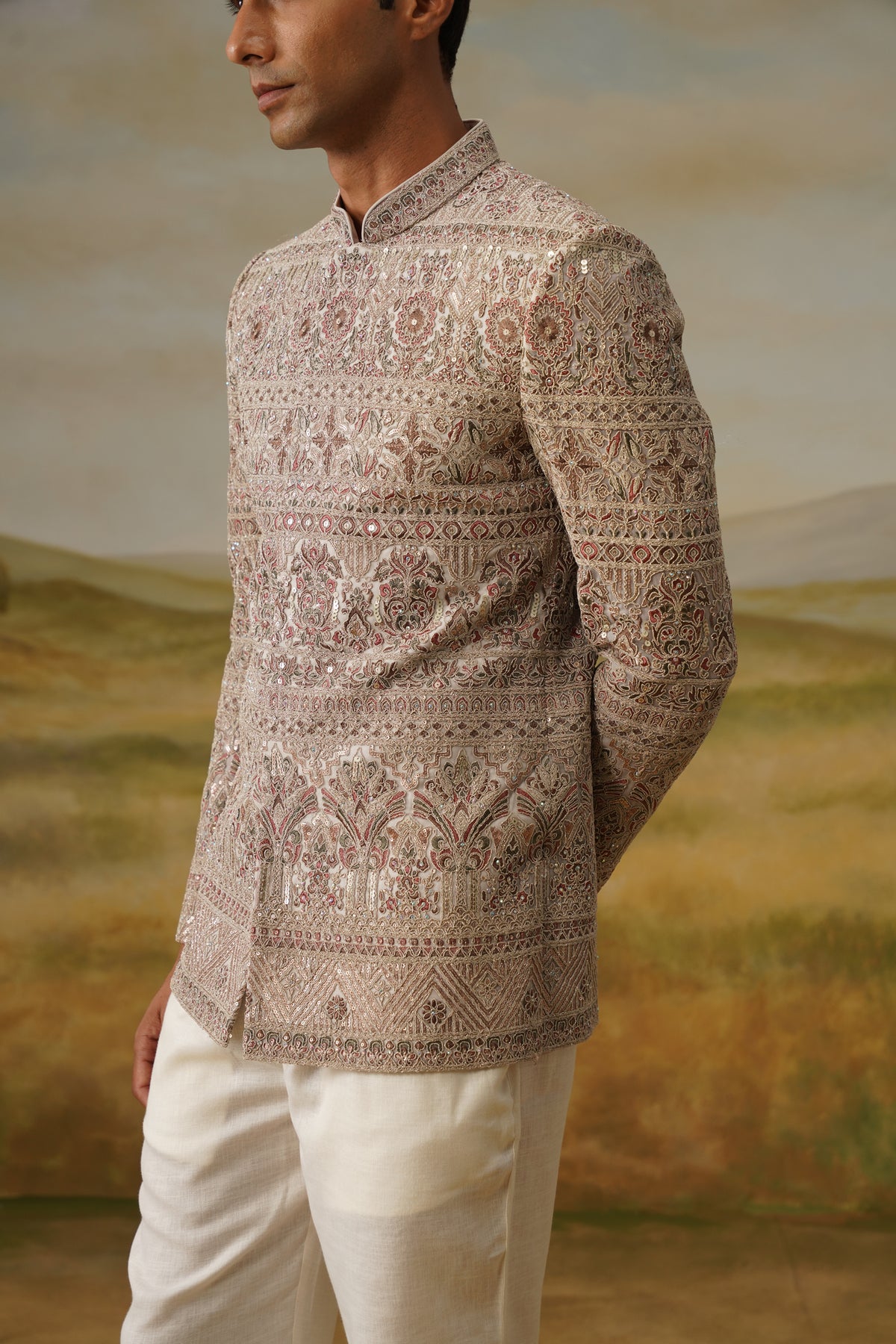 Riyasat Taupe Embroidered Jodhpuri Set