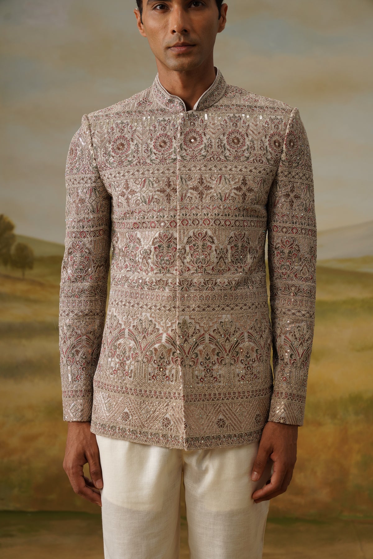 Riyasat Taupe Embroidered Jodhpuri Set