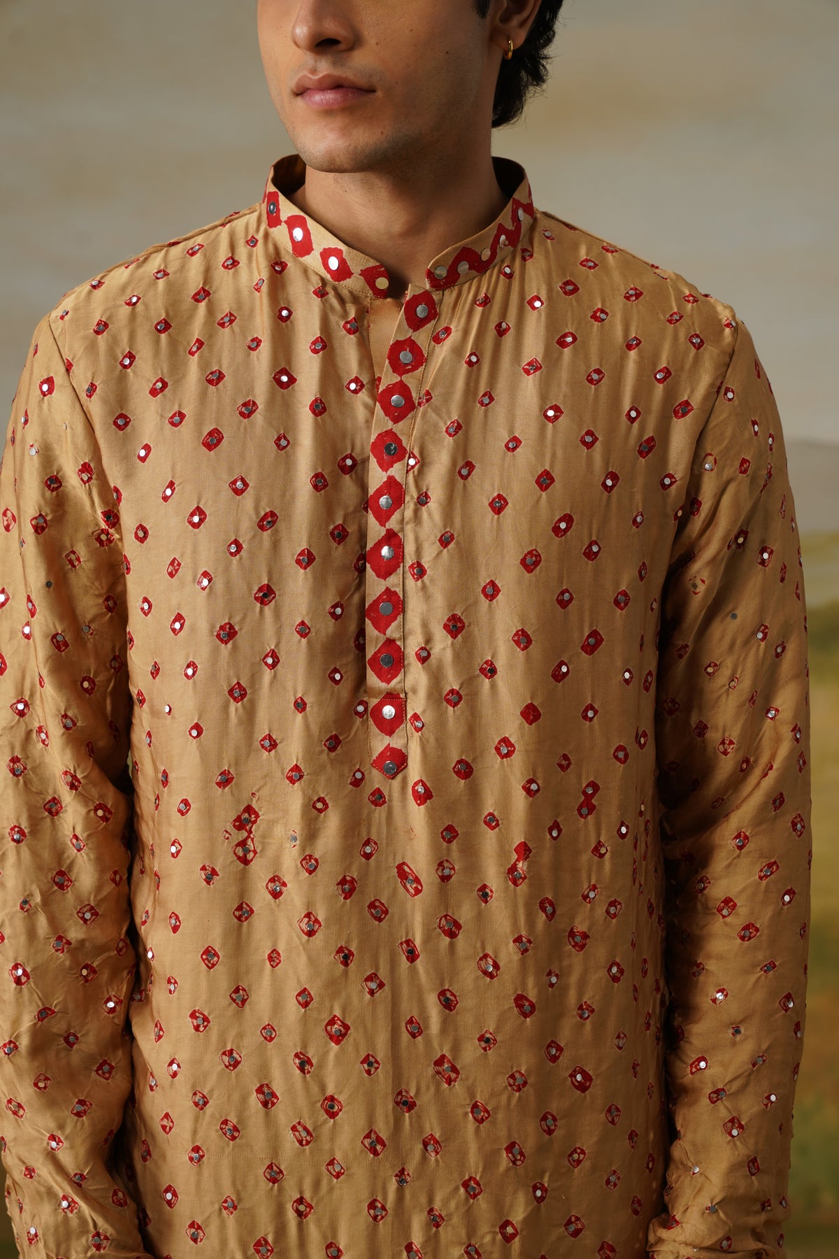 Sanjh Camel Bandhani Abla Mirror Kurta Set with Dupatta