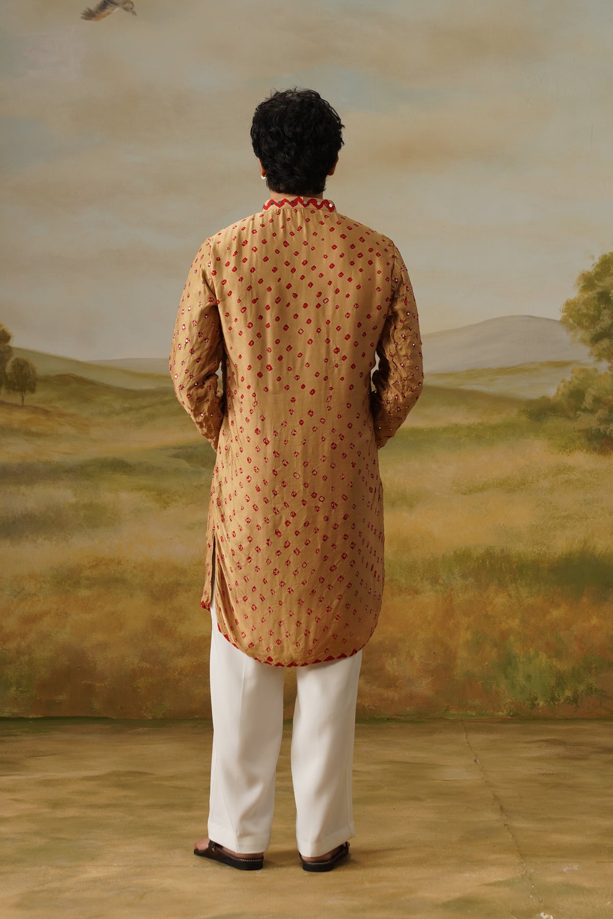 Sanjh Camel Bandhani Abla Mirror Kurta Set with Dupatta