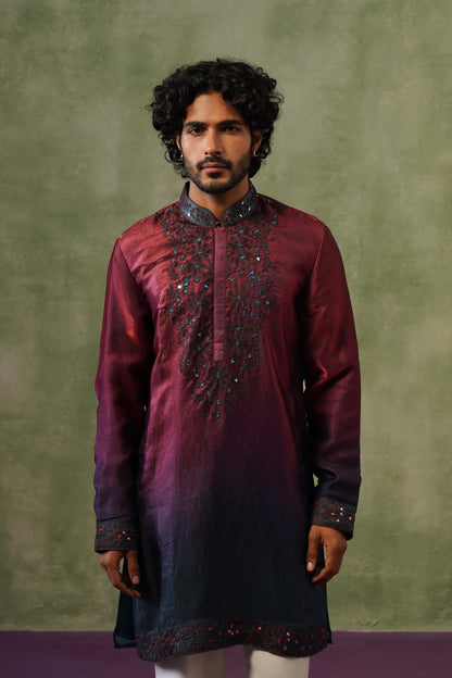 Shabnam Wine Ombré Mirror Threadwork Kurta Set