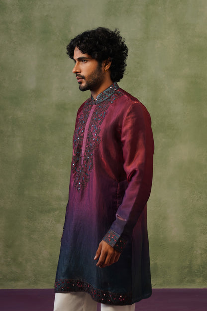Shabnam Wine Ombré Mirror Threadwork Kurta Set