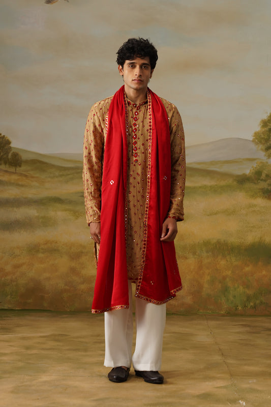 Sanjh Camel Bandhani Abla Mirror Kurta Set with Dupatta