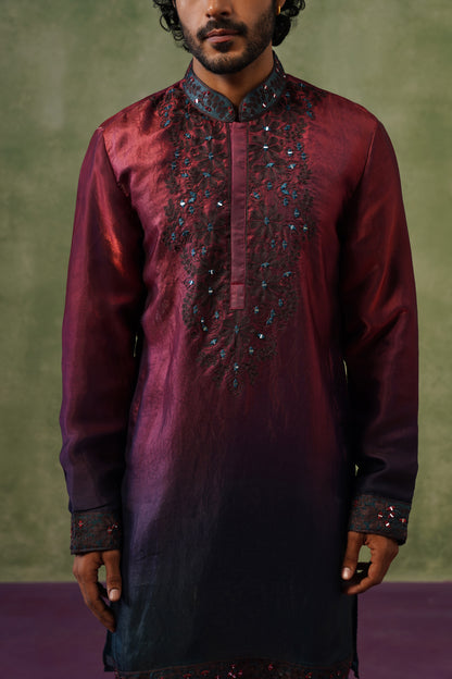 Shabnam Wine Ombré Mirror Threadwork Kurta Set