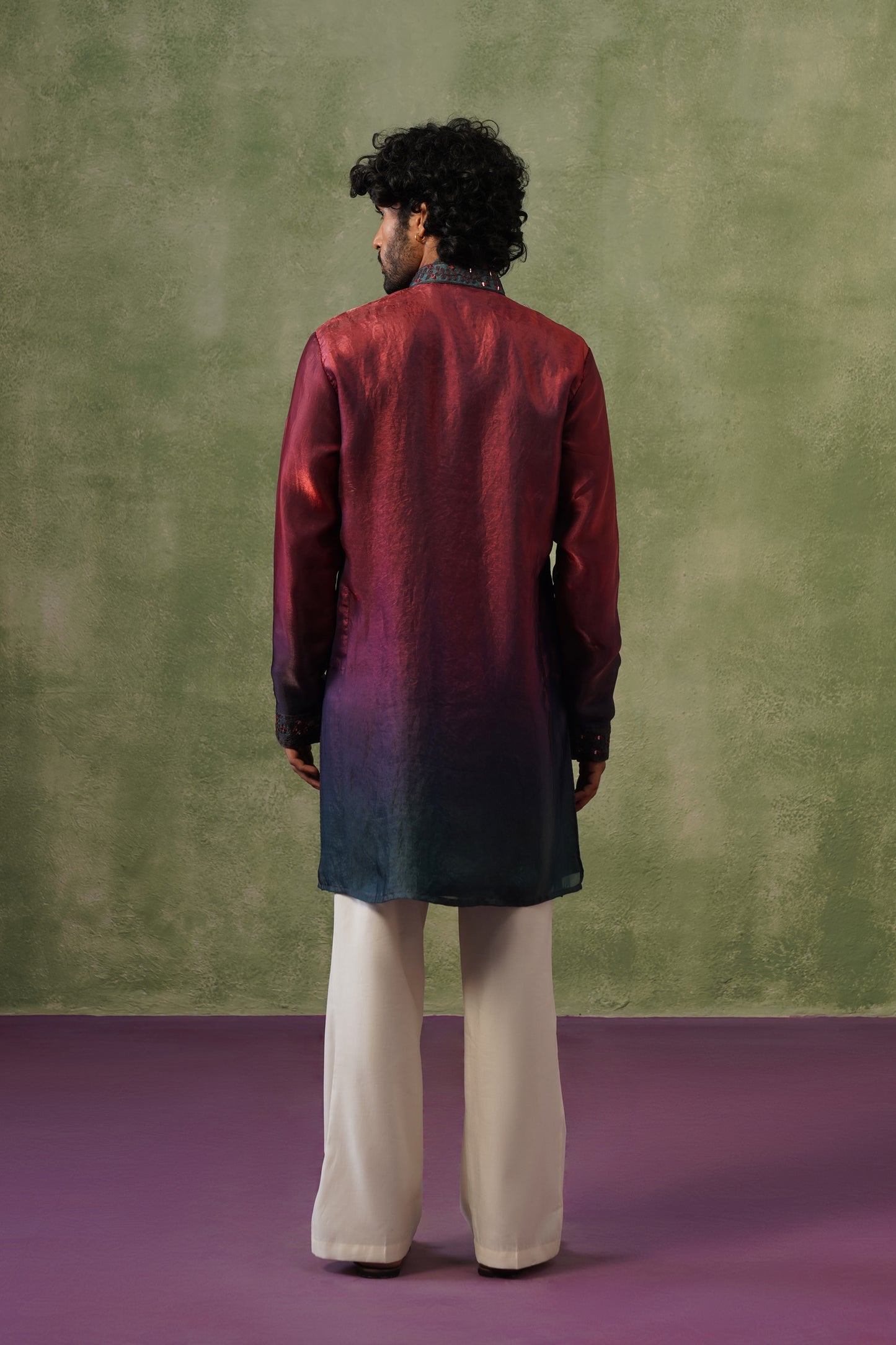 Shabnam Wine Ombré Mirror Threadwork Kurta Set