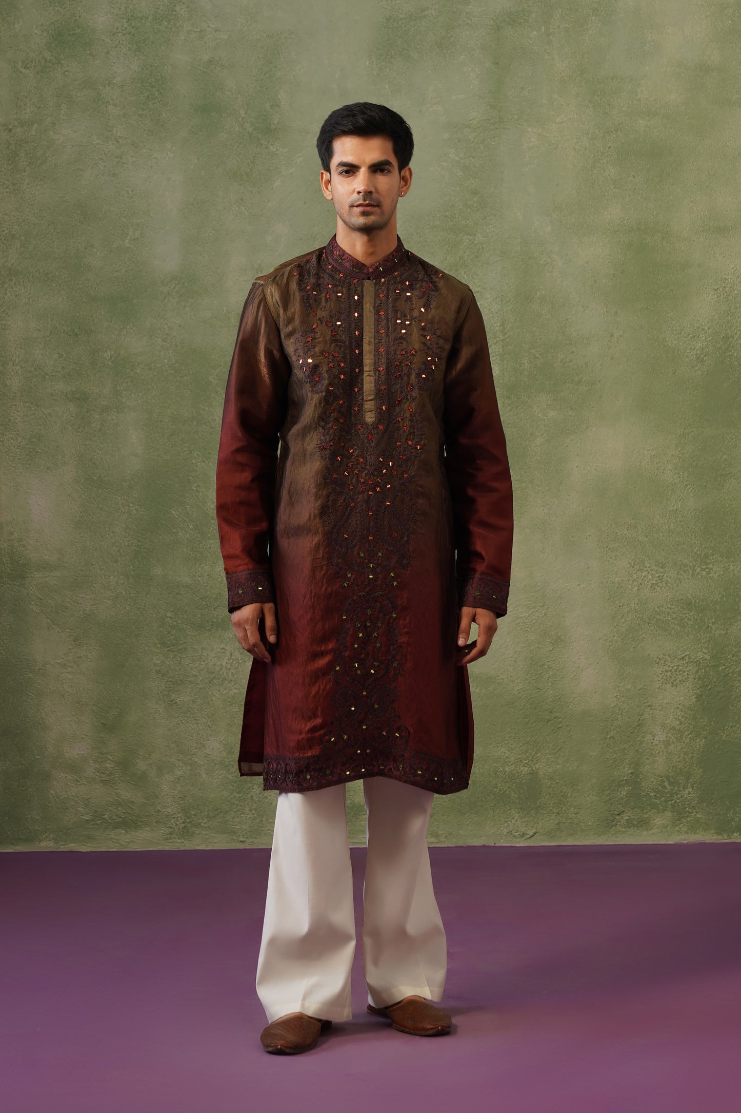 Kunal Bronze Ombré Mirror Embroidered Kurta Set