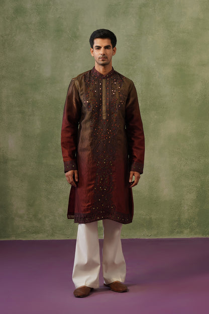 Kunal Bronze Ombré Mirror Embroidered Kurta Set