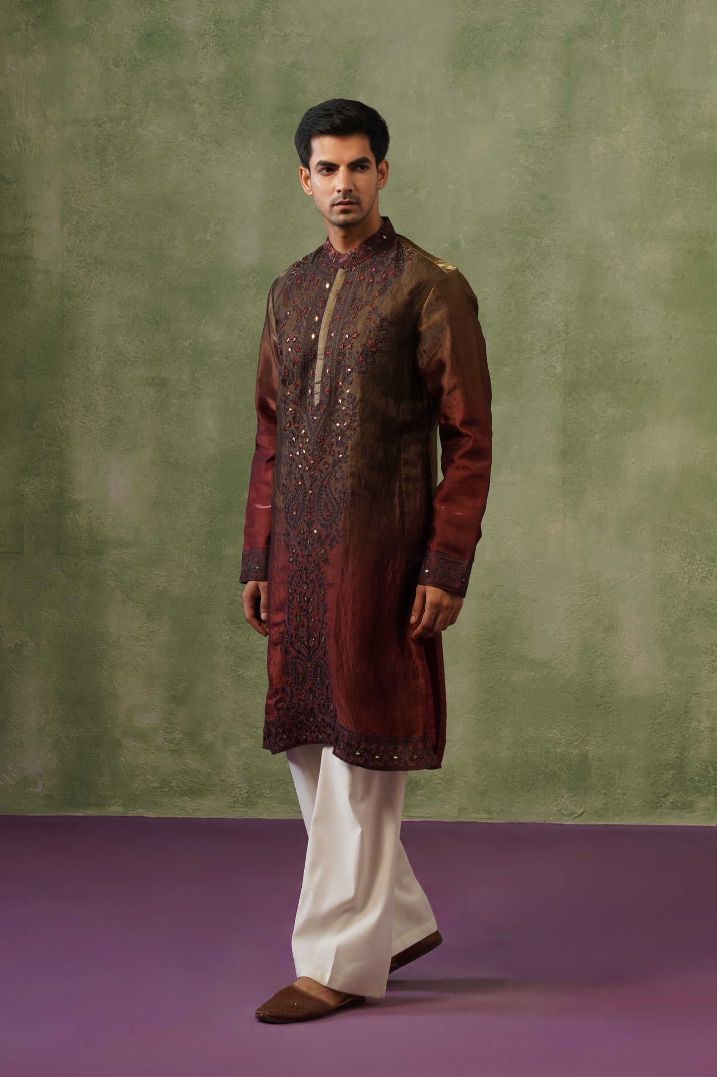 Kunal Bronze Ombré Mirror Embroidered Kurta Set