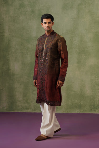 Kunal Bronze Ombré Mirror Embroidered Kurta Set