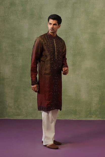Kunal Bronze Ombré Mirror Embroidered Kurta Set