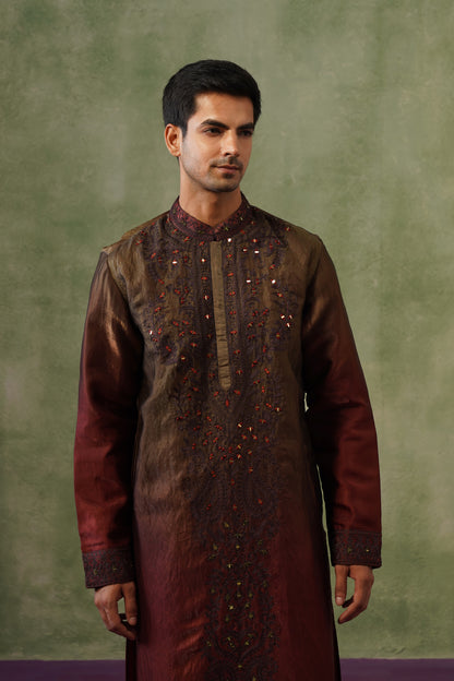 Kunal Bronze Ombré Mirror Embroidered Kurta Set
