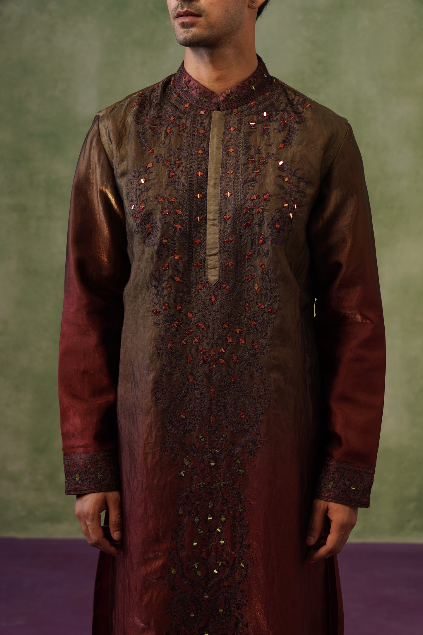 Kunal Bronze Ombré Mirror Embroidered Kurta Set