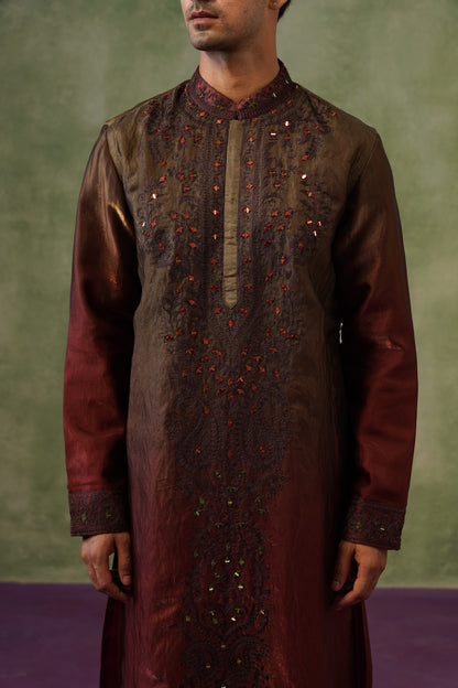 Kunal Bronze Ombré Mirror Embroidered Kurta Set