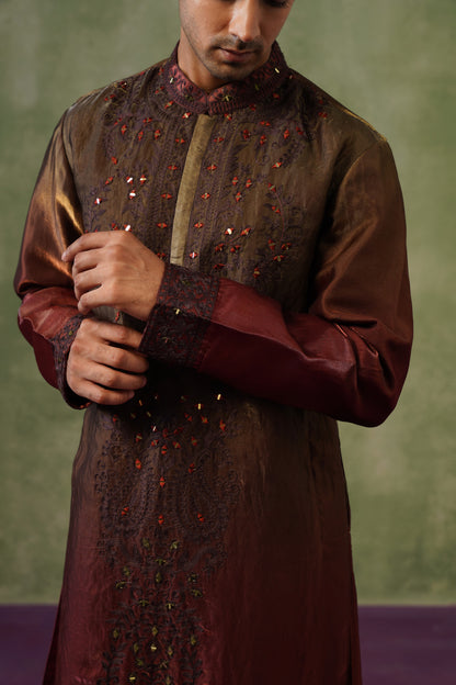Kunal Bronze Ombré Mirror Embroidered Kurta Set